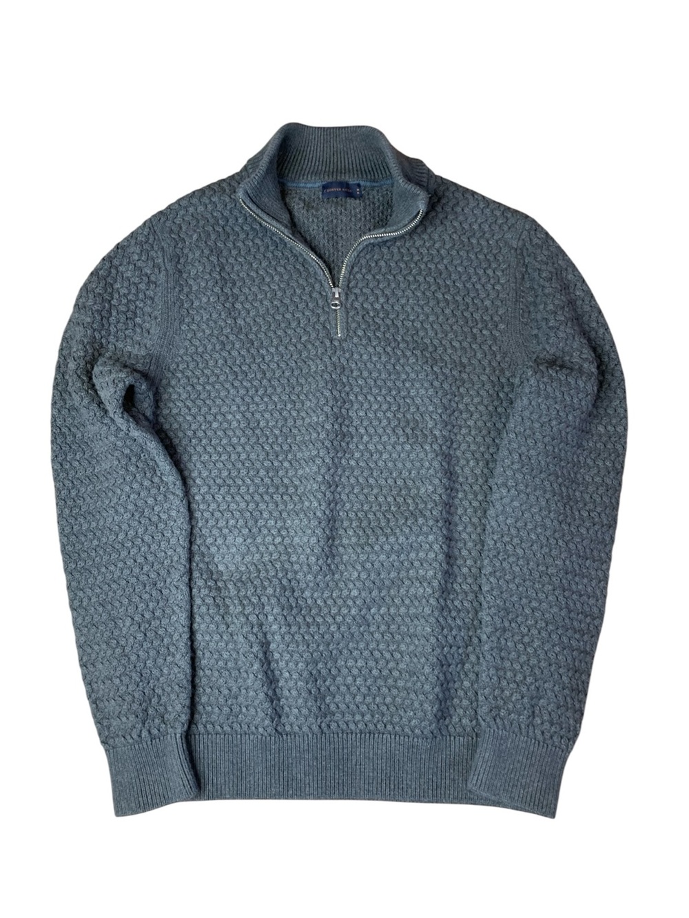 Denver Hayes Men’s Charcoal Grey Quarter-Zip Textured Knit Sweater – Size Medium